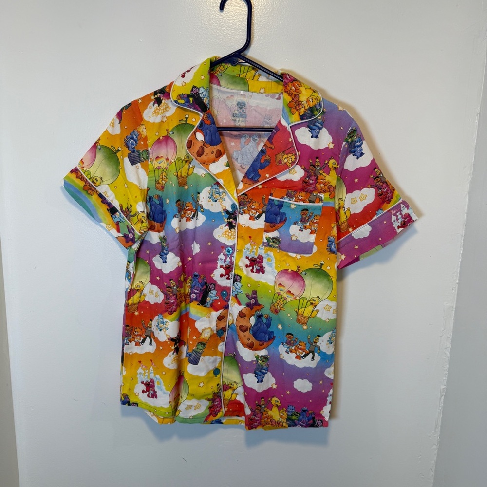 Posh Peanut Care Bears X Sesame Friends Twill button‎ up PJ shirt women's size S